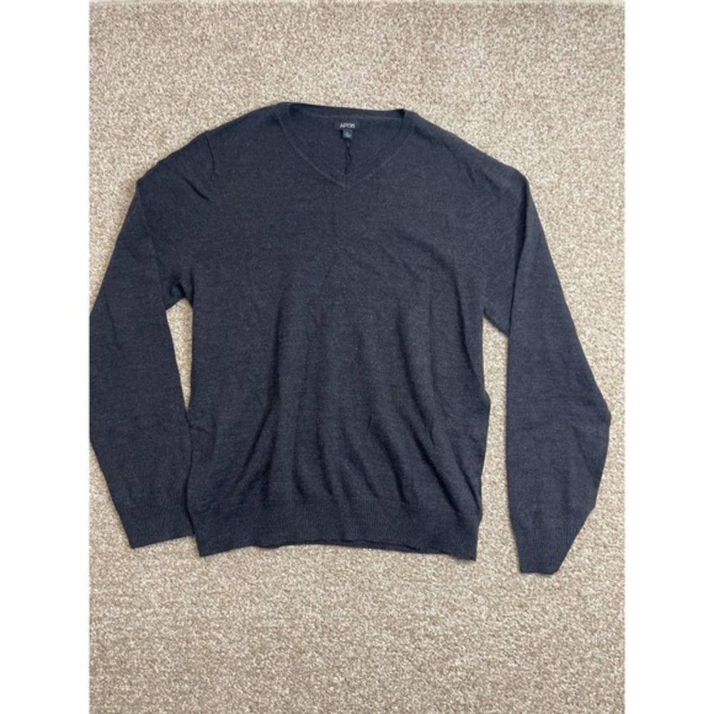 APT. 9 Merino Blend Pullover Knit Sweater Men Size L‎ Gray V-Neck Long Sleeve